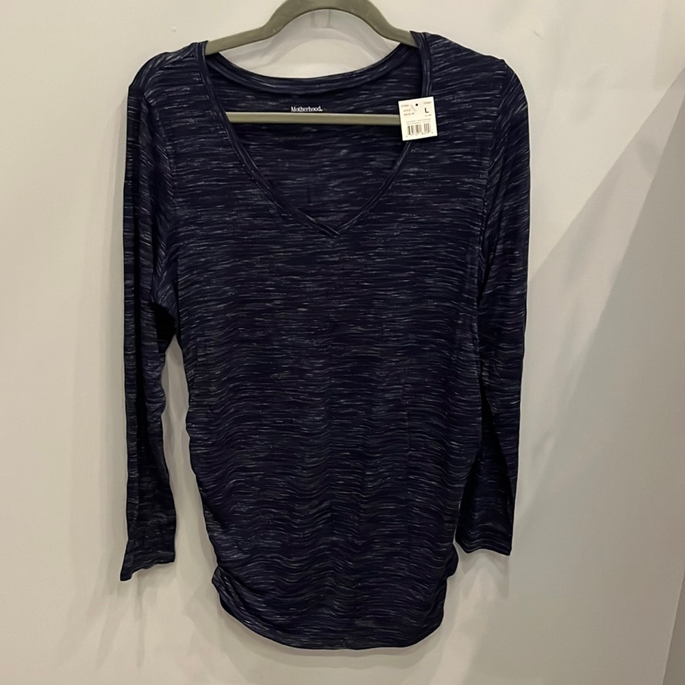 Motherhood Maternity Long Sleeve Tee Crushed Navy Size L NWT